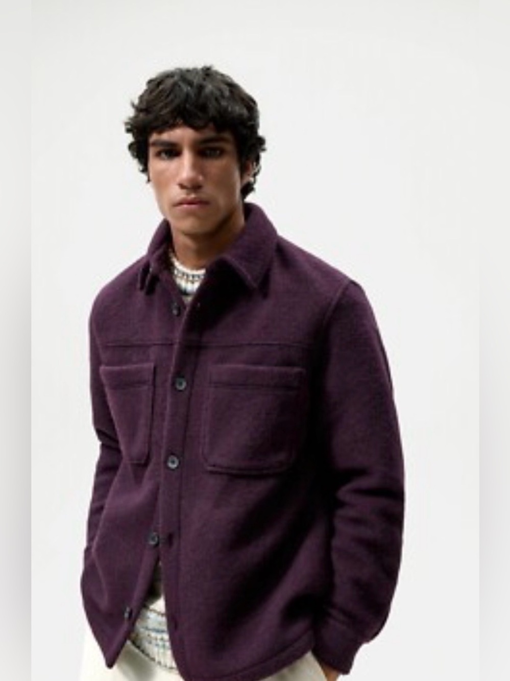 NWT Zara Men Boucle Pocket Overshirt L Burgundy 5505/379 Shacket Shirt Jacket